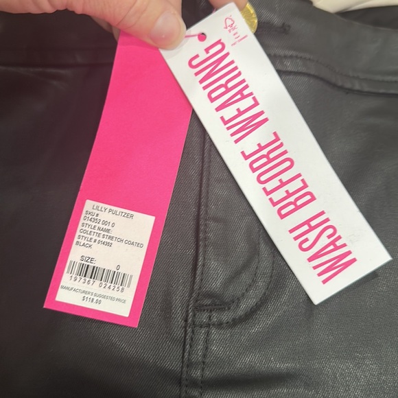 SOLD OUT Lilly Pulitzer Colette Stretch Coated Black “Leather Look” Mini Skirt 0 - Picture 2 of 2